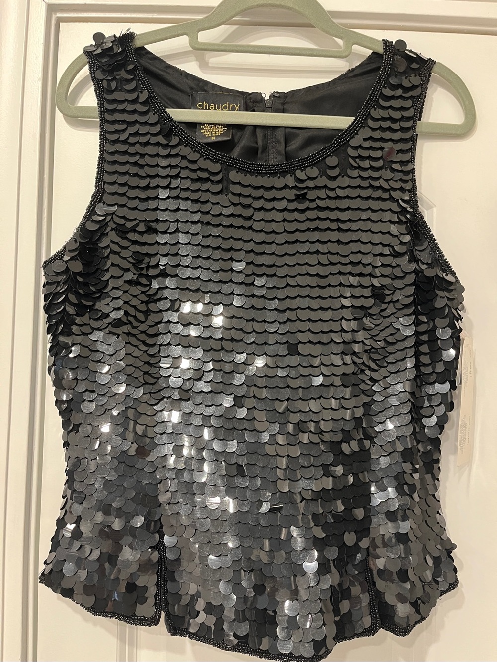 Chaudry Black Sequin Sleeveless Camisole Vintage New With Tags & Extra Sequins
